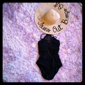 Black mesh one piece swimsuit